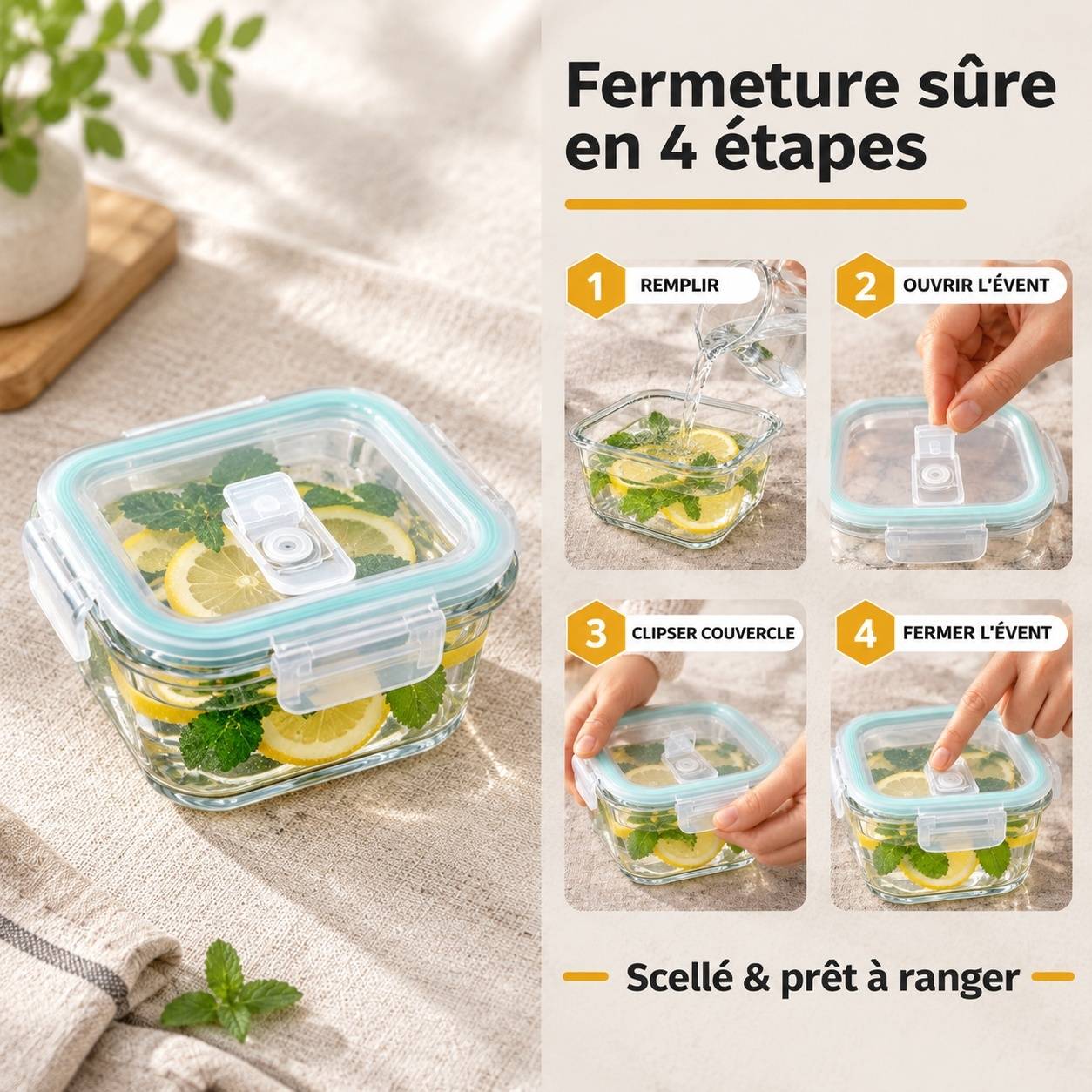 Boite Conservation Alimentaire Verre Hermetique Lot De 8 - Image 7