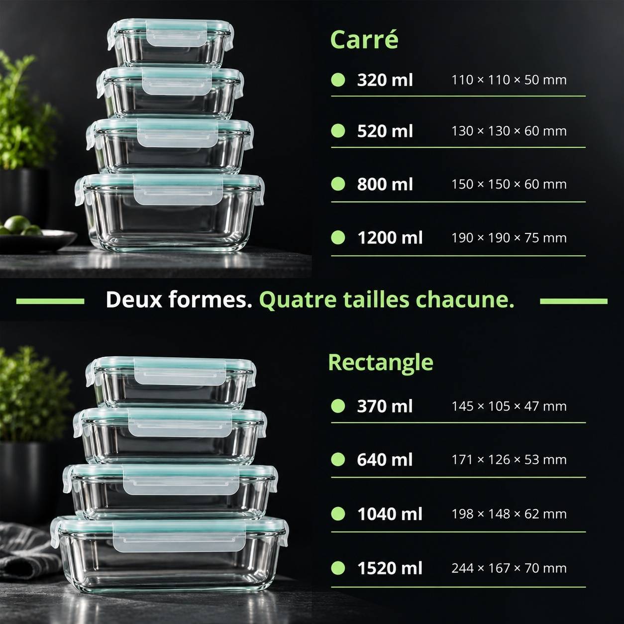 Boite Conservation Alimentaire Verre Hermetique Lot De 8 - Image 2