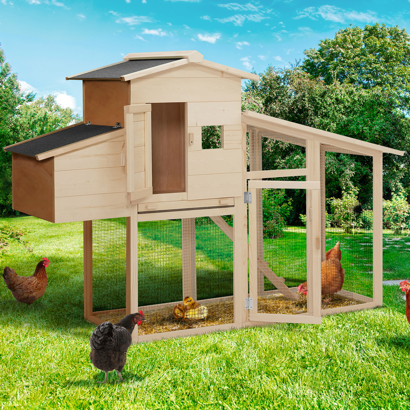 IDMARKET - Poulailler bois Comfort avec pondoir, toit bitumé étanche et perchoir intérieur – ID Market
