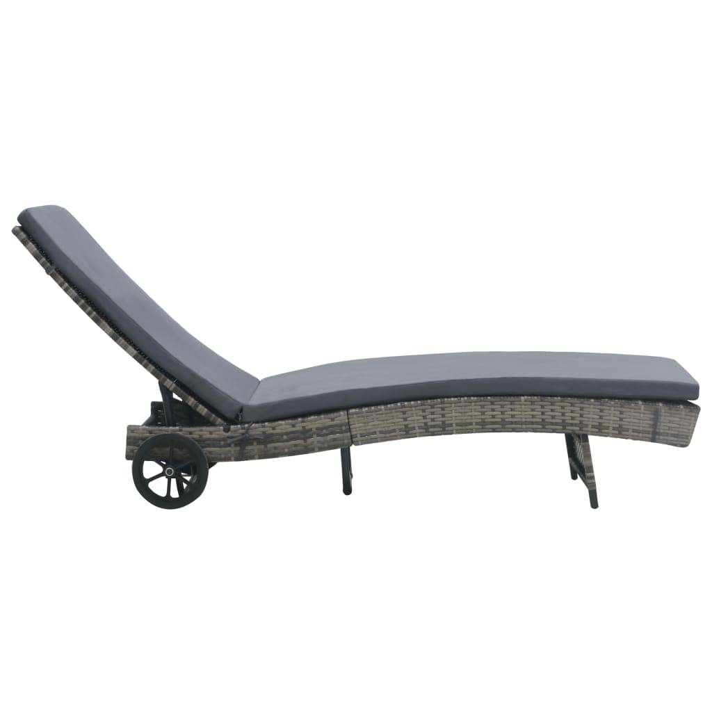 Helloshop26 - Transat chaise longue bain de soleil lit de jardin terrasse meuble d'extérieur avec roues et coussin résine tressée anthracite - Imagen 2