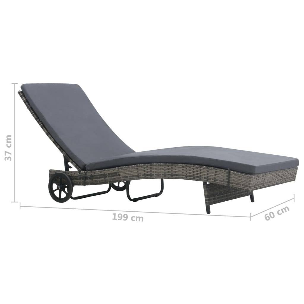 Helloshop26 - Transat chaise longue bain de soleil lit de jardin terrasse meuble d'extérieur avec roues et coussin résine tressée anthracite - Imagen 6