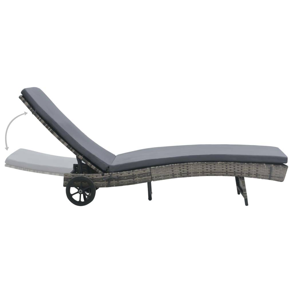 Helloshop26 - Transat chaise longue bain de soleil lit de jardin terrasse meuble d'extérieur avec roues et coussin résine tressée anthracite - Imagen 3