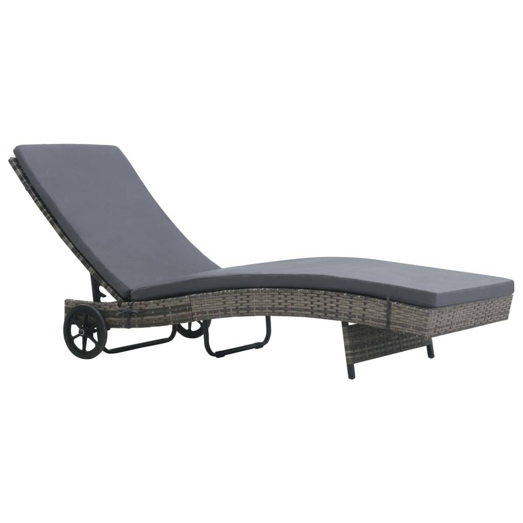 Helloshop26 - Transat chaise longue bain de soleil lit de jardin terrasse meuble d'extérieur avec roues et coussin résine tressée anthracite - Imagen 1