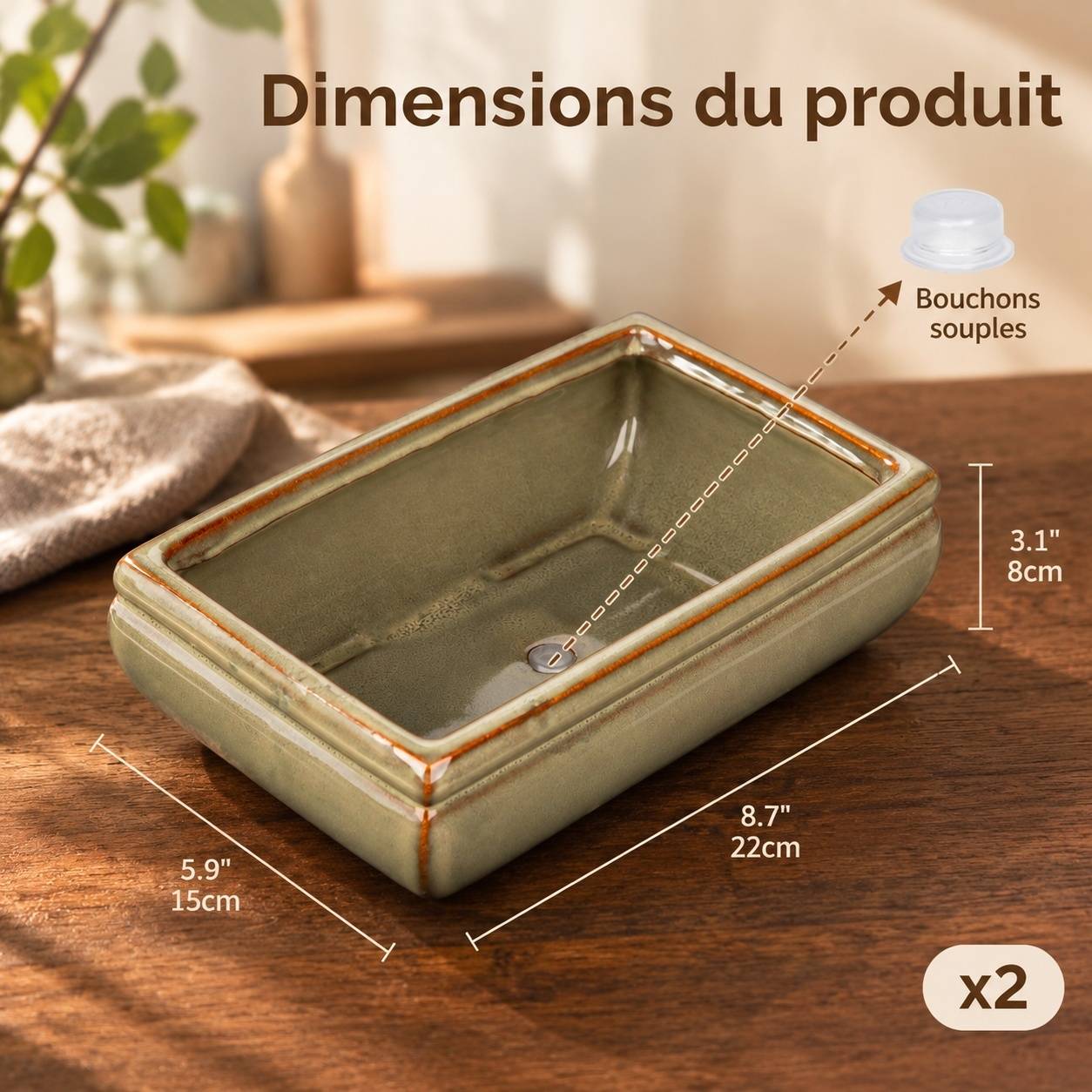 Lot de 2 Pots Céramique Plantes Intérieures/Extérieures Avec Trous Drainage Décoration Rétro - Image 2
