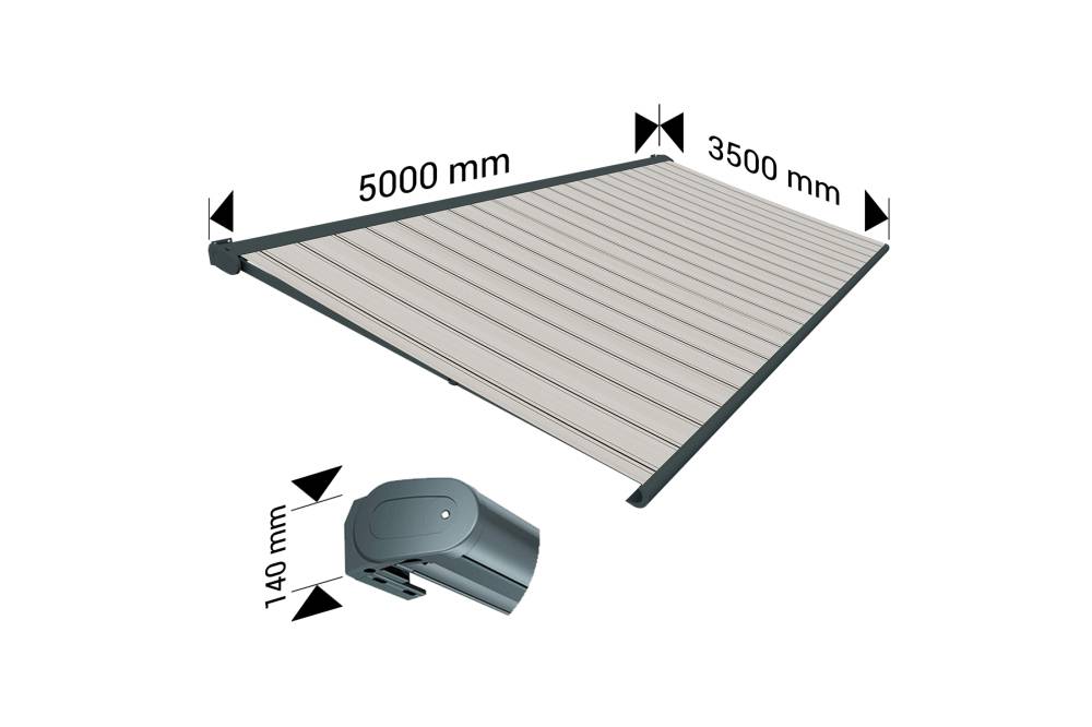 Ombrazur - Store banne Coffre intégral PROTECT 2 LED Gris Anthracite 5x3,5m Motorisé à  télécommande + Eclairage LED - Toile Grise Rayée - Image 4