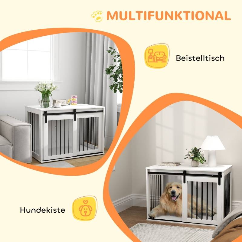 Cage pour chien intérieur avec porte coulissante 98 x 58 x 61 cm bois acier blanc - PANGIVO - Image 5