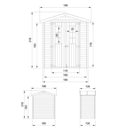 Timbela - Abri de jardin en bois I196xL136xH218 cm / 1.98 m² avec sol traité - Petit abri à outils, Local à vélos - 19 mm d’épaisseur - Timbela M367C+M367G - Image 5