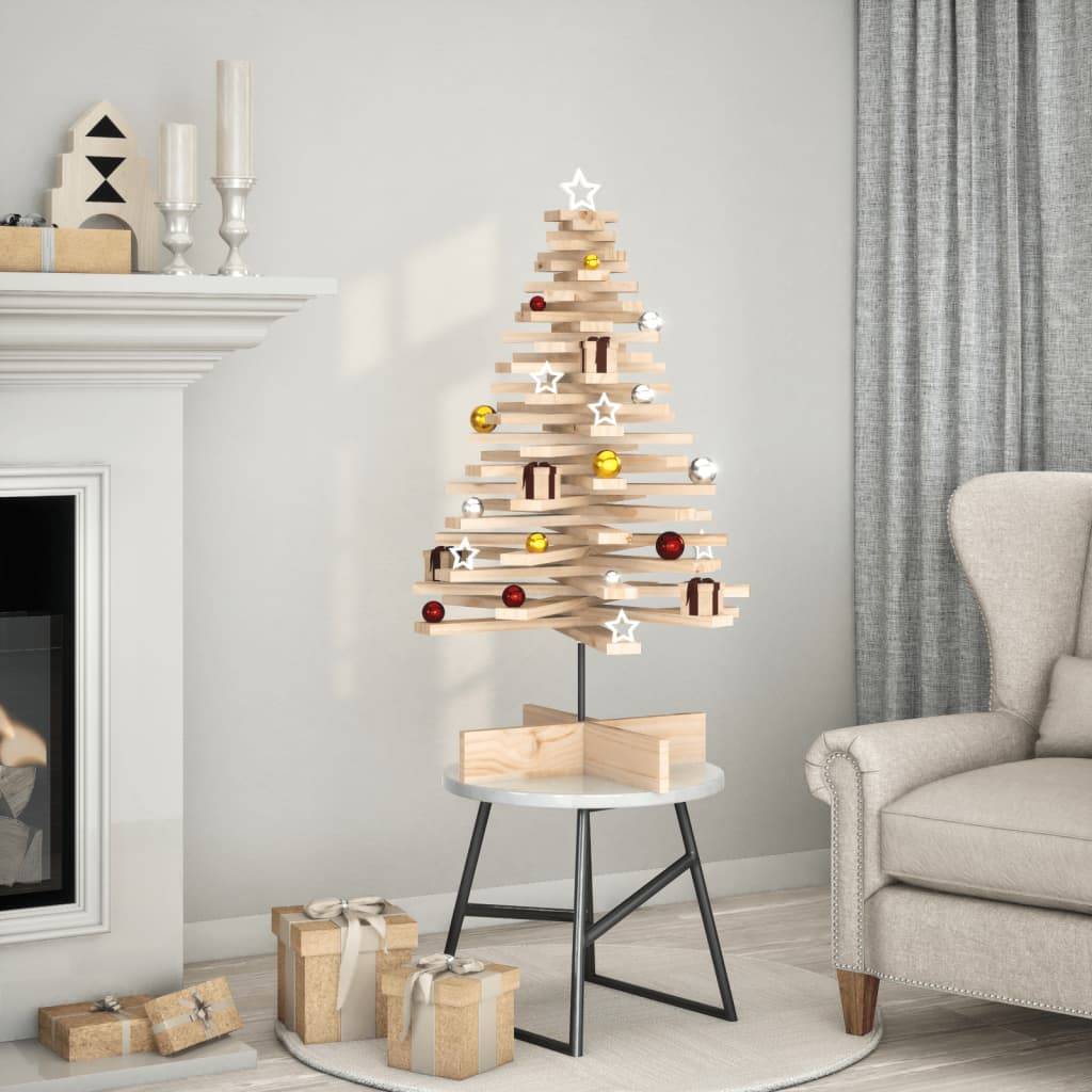 Grand Sapin de Noël bois de pin massif rotatif décoration 100 cm Brun – ComfortXL Outdoor Living - Image 1