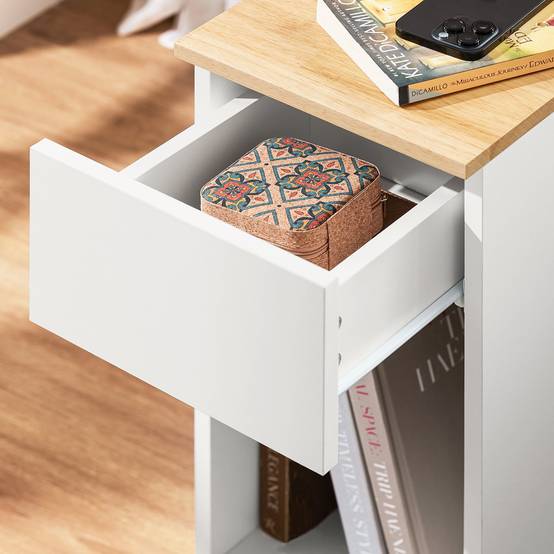 SoBuy Table de Chevet Étroite avec Tiroir et Étagère - Rangement pour Chambre ou Salon - Blanc - L25 x P40 x H60cm - FBT111-II-WN - Image 5