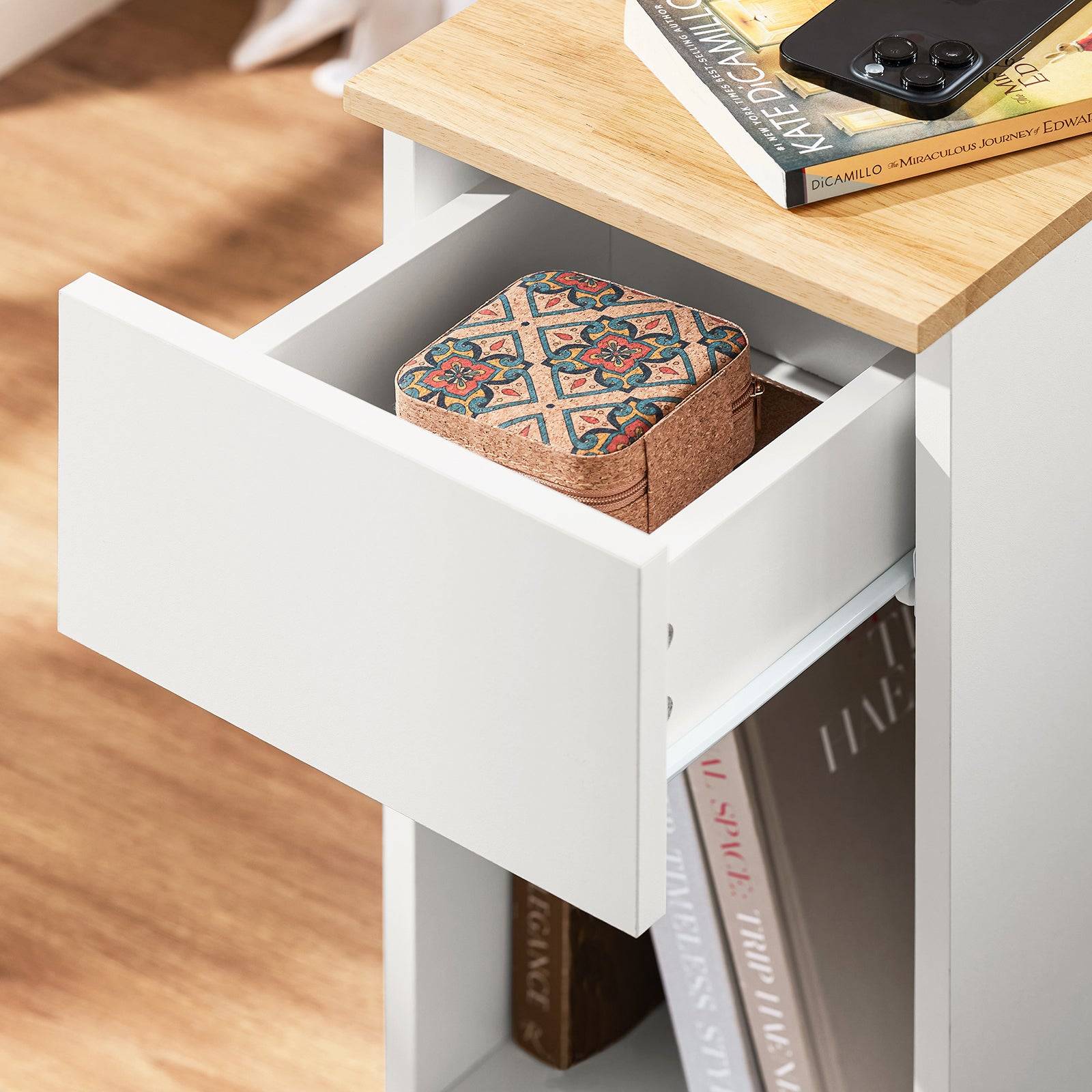 SoBuy Table de Chevet Étroite avec Tiroir et Étagère - Rangement pour Chambre ou Salon - Blanc - L25 x P40 x H60cm - FBT111-II-WN - Image 5