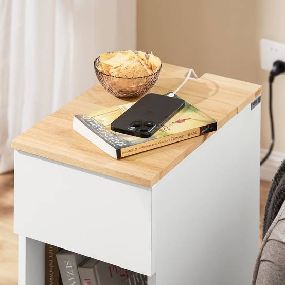 SoBuy Table de Chevet Étroite avec Tiroir et Étagère - Rangement pour Chambre ou Salon - Blanc - L25 x P40 x H60cm - FBT111-II-WN - Image 6