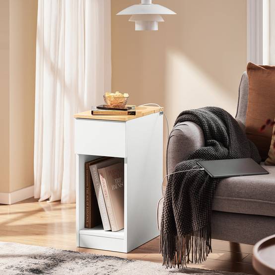 SoBuy Table de Chevet Étroite avec Tiroir et Étagère - Rangement pour Chambre ou Salon - Blanc - L25 x P40 x H60cm - FBT111-II-WN - Image 9