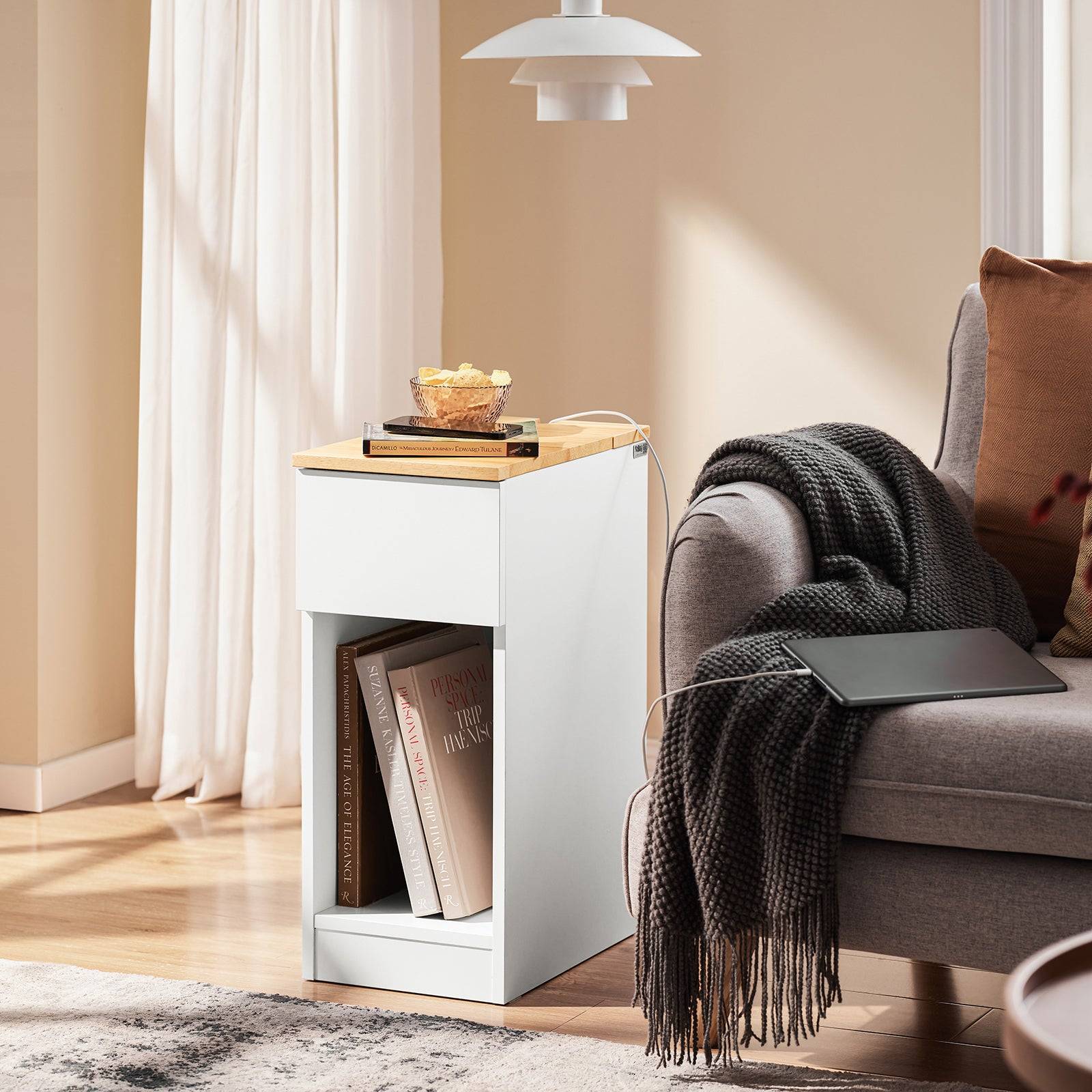 SoBuy Table de Chevet Étroite avec Tiroir et Étagère - Rangement pour Chambre ou Salon - Blanc - L25 x P40 x H60cm - FBT111-II-WN - Image 9