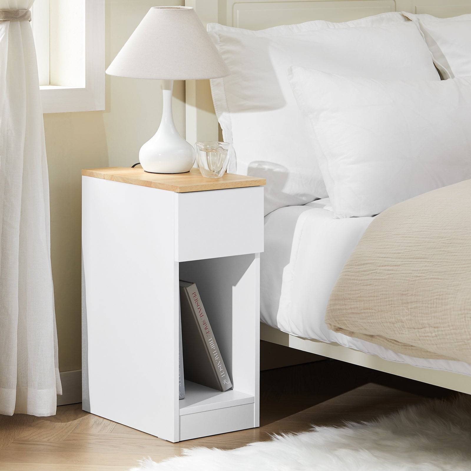 SoBuy Table de Chevet Étroite avec Tiroir et Étagère - Rangement pour Chambre ou Salon - Blanc - L25 x P40 x H60cm - FBT111-II-WN - Image 2