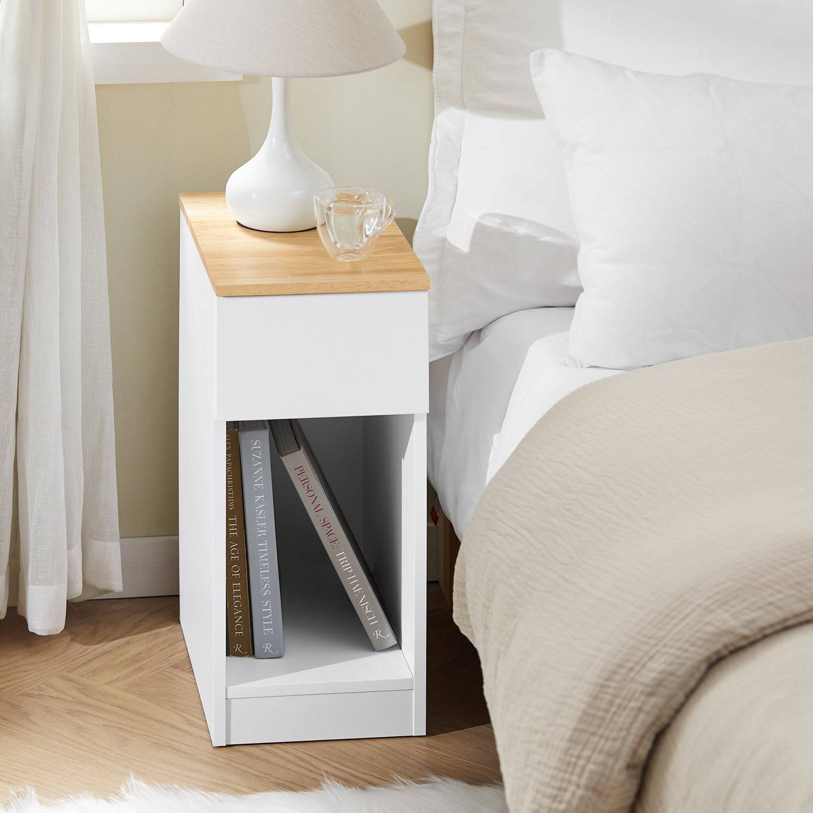 SoBuy Table de Chevet Étroite avec Tiroir et Étagère - Rangement pour Chambre ou Salon - Blanc - L25 x P40 x H60cm - FBT111-II-WN - Image 10