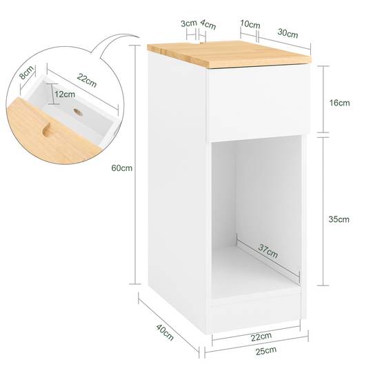 SoBuy Table de Chevet Étroite avec Tiroir et Étagère - Rangement pour Chambre ou Salon - Blanc - L25 x P40 x H60cm - FBT111-II-WN - Image 3
