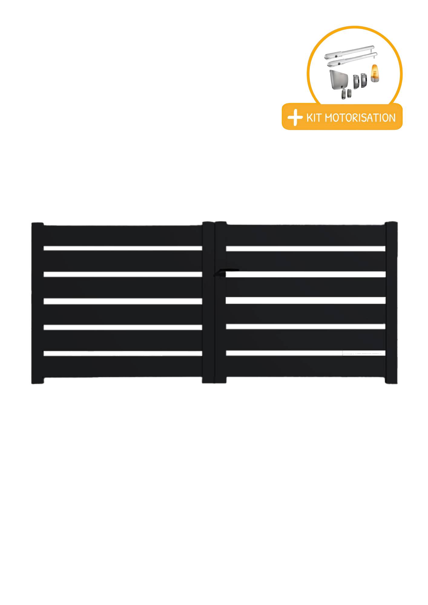 Portail Packit - Portail alu battant SAH en kit +MOT dim. L.3500 (entre piliers) X H.1500 mmMOT SGS Essential (vérins)  Noir (RAL 9005)