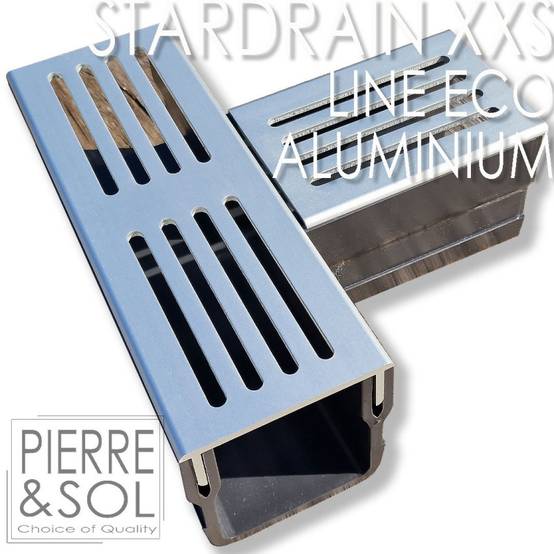 Caniveau XXS MINI L 6,5 cm Grille aluminium - StarDrain - LINE ECO - Pièce en T - Image 1