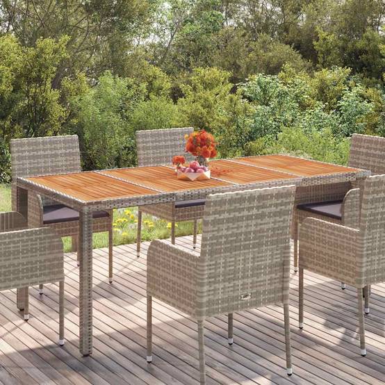 Table de jardin dessus en bois gris résine tressée 190 x 90 x 75 cm - PANGIVO - Image 1