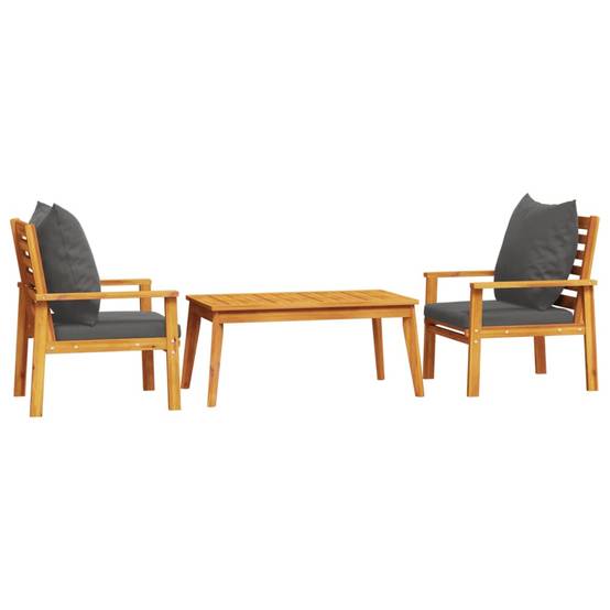 Salon de Jardin 2 Personnes Bois d'Acacia 2 Fauteuils et Table Basse avec Coussins Épais Gris Foncé – ComfortXL Outdoor Living - Image 2