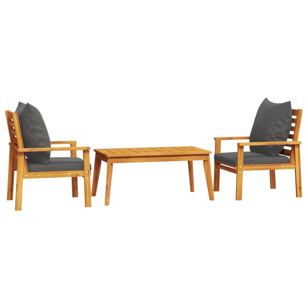 Salon de Jardin 2 Personnes Bois d'Acacia 2 Fauteuils et Table Basse avec Coussins Épais Gris Foncé – ComfortXL Outdoor Living - Image 2
