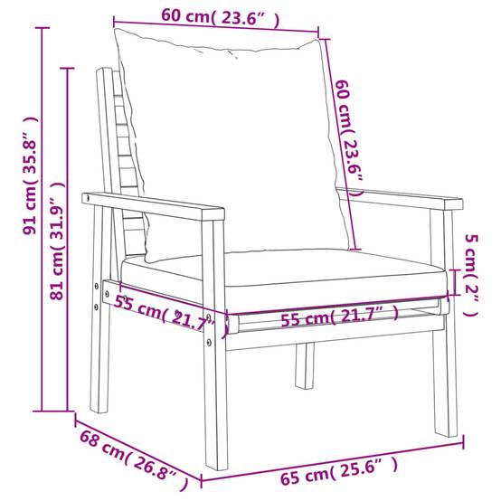 Salon de Jardin 2 Personnes Bois d'Acacia 2 Fauteuils et Table Basse avec Coussins Épais Gris Foncé – ComfortXL Outdoor Living - Image 4