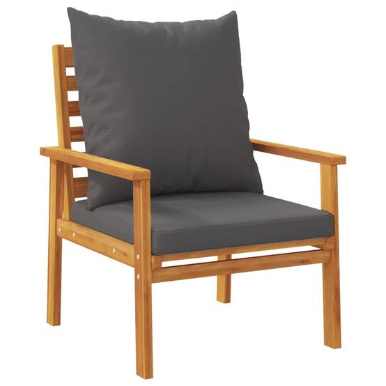 Salon de Jardin 2 Personnes Bois d'Acacia 2 Fauteuils et Table Basse avec Coussins Épais Gris Foncé – ComfortXL Outdoor Living - Image 5