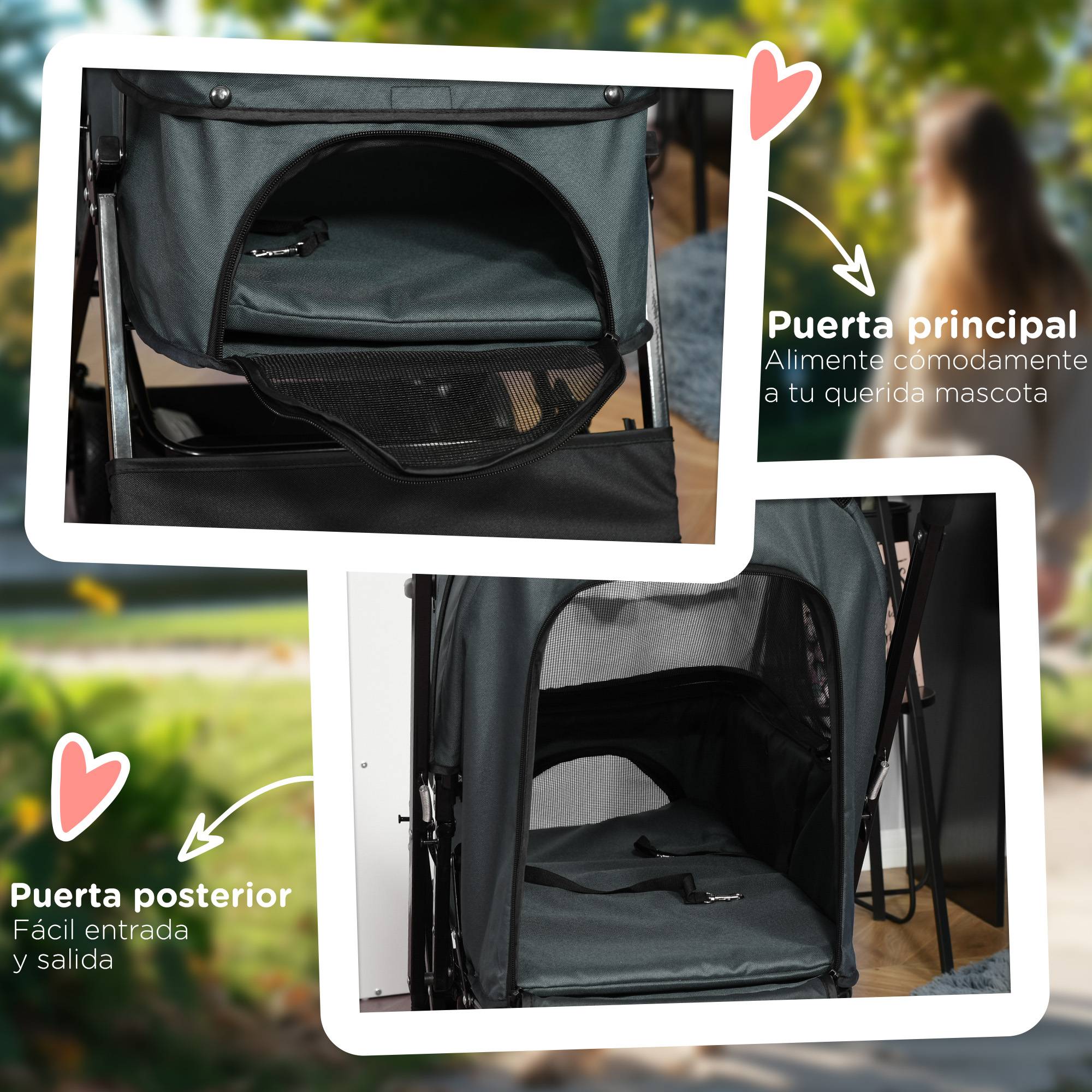 Poussette pliable pour chien avec poignée réversible, fenêtre en filet et panier de rangement, 76,5 x 52 x 95 cm, grise - Image 9