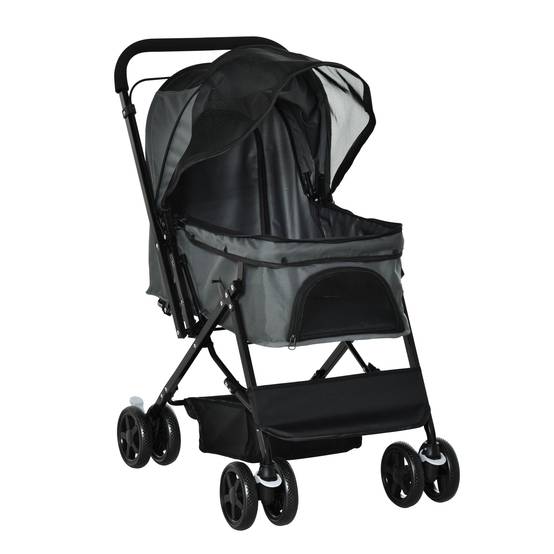 Poussette pliable pour chien avec poignée réversible, fenêtre en filet et panier de rangement, 76,5 x 52 x 95 cm, grise - Image 2