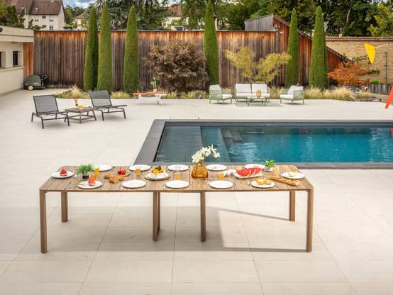 Table de jardin rectangulaire extensible Roko, 3,7 m, 6 rallonges, aspect teck - Jardiline - Image 8