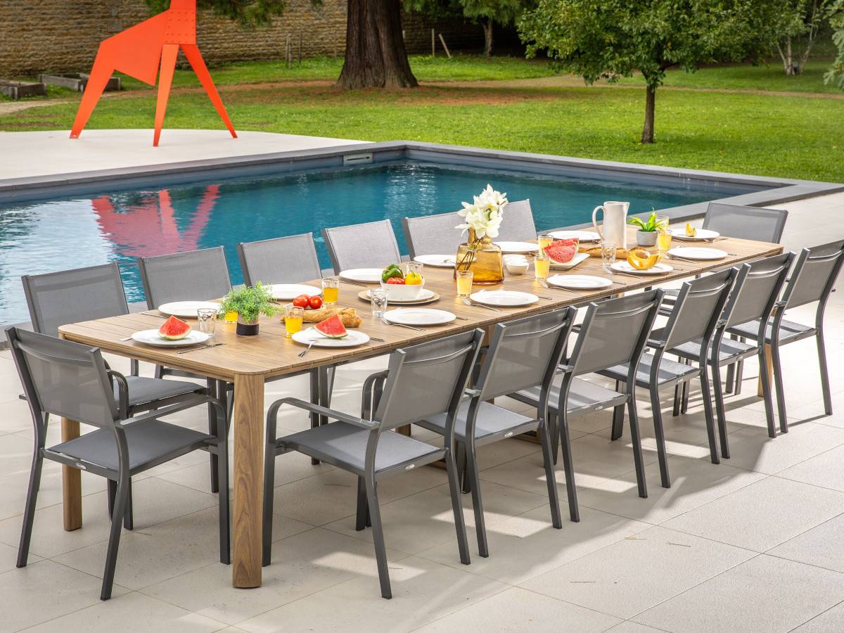 Table de jardin rectangulaire extensible Roko, 3,7 m, 6 rallonges, aspect teck - Jardiline - Image 2