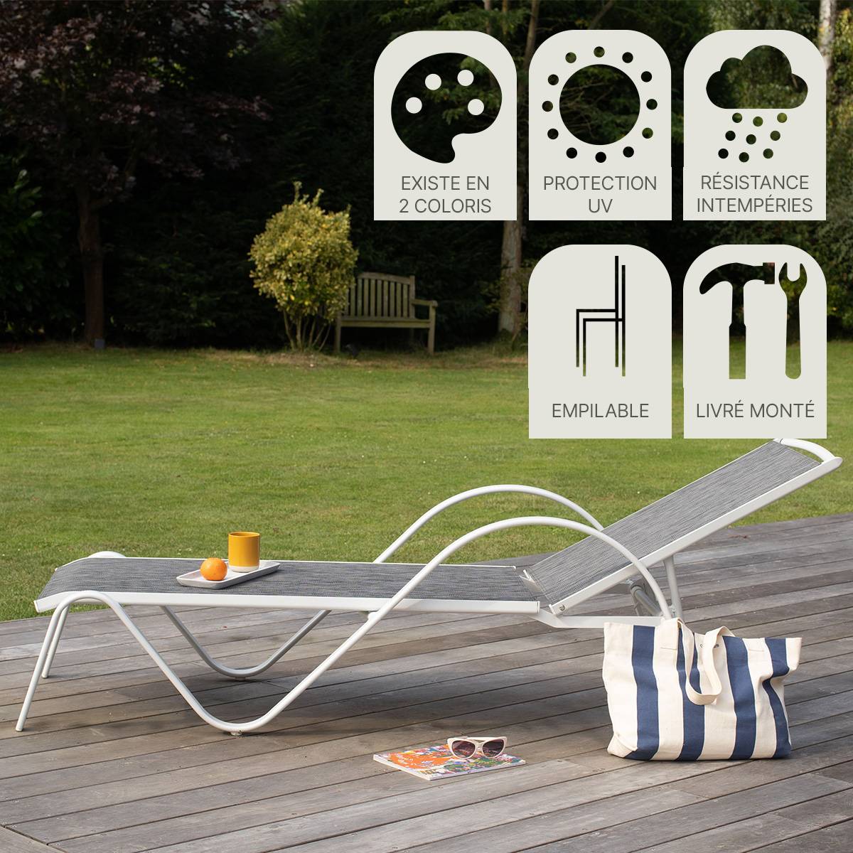 Wilsa Garden - Bain de soleil blanc en aluminium multipositions SUNSET - Image 8