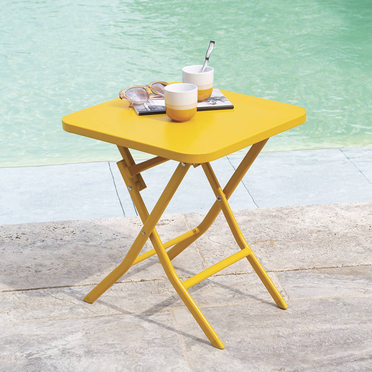 Hesperide - Table d'appoint de jardin carrée "Greensboro" jaune moutarde 40x40cm en acier traité époxy - Hespéride - Imagen 1