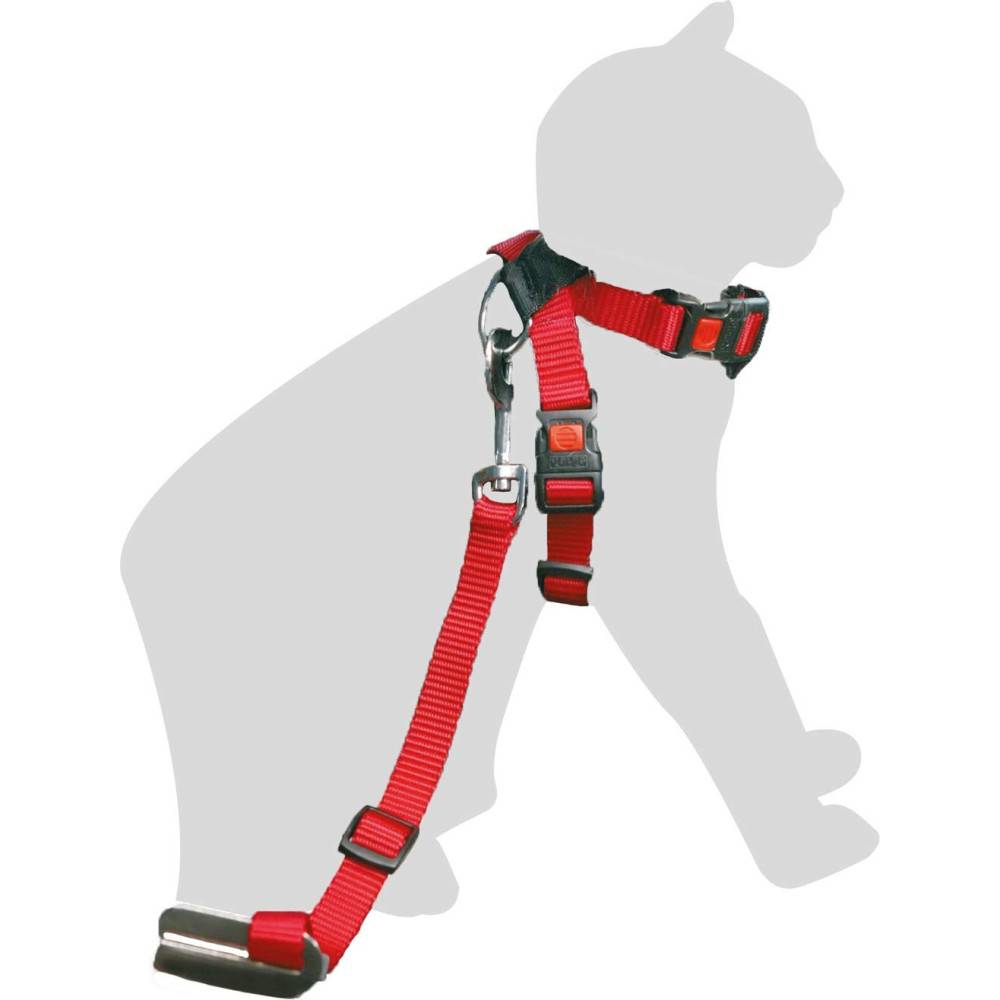 Harnais de Sécurité voiture + laisse Rouge 15 mm pour Chat - Image 1