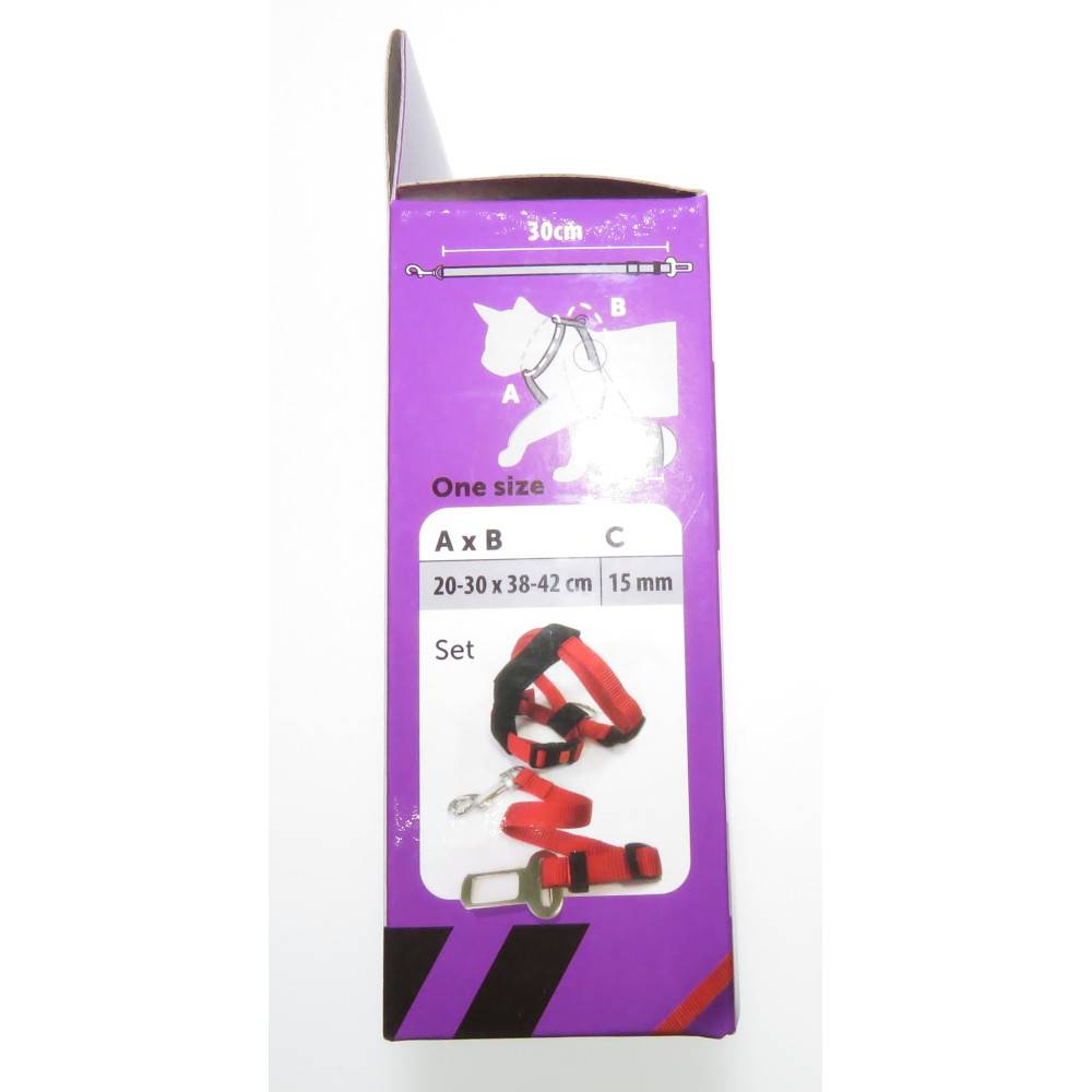 Harnais de Sécurité voiture + laisse Rouge 15 mm pour Chat - Image 5