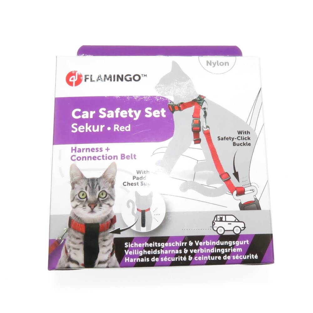 Harnais de Sécurité voiture + laisse Rouge 15 mm pour Chat - Image 2
