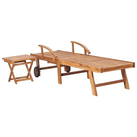 Helloshop26 - Transat chaise longue bain de soleil lit de jardin terrasse meuble d'extérieur avec table et coussin bois de teck solide - Imagen 4