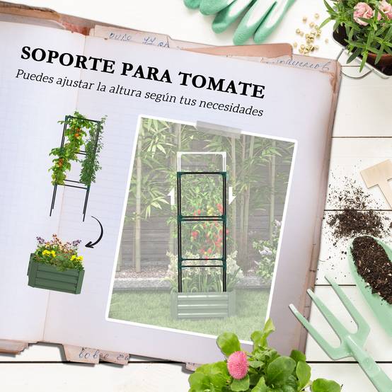Grand pot de fleurs d'extérieur avec treillis et fond ouvert pour plantes grimpantes 61 x 61 x 140 cm Vert - Image 6