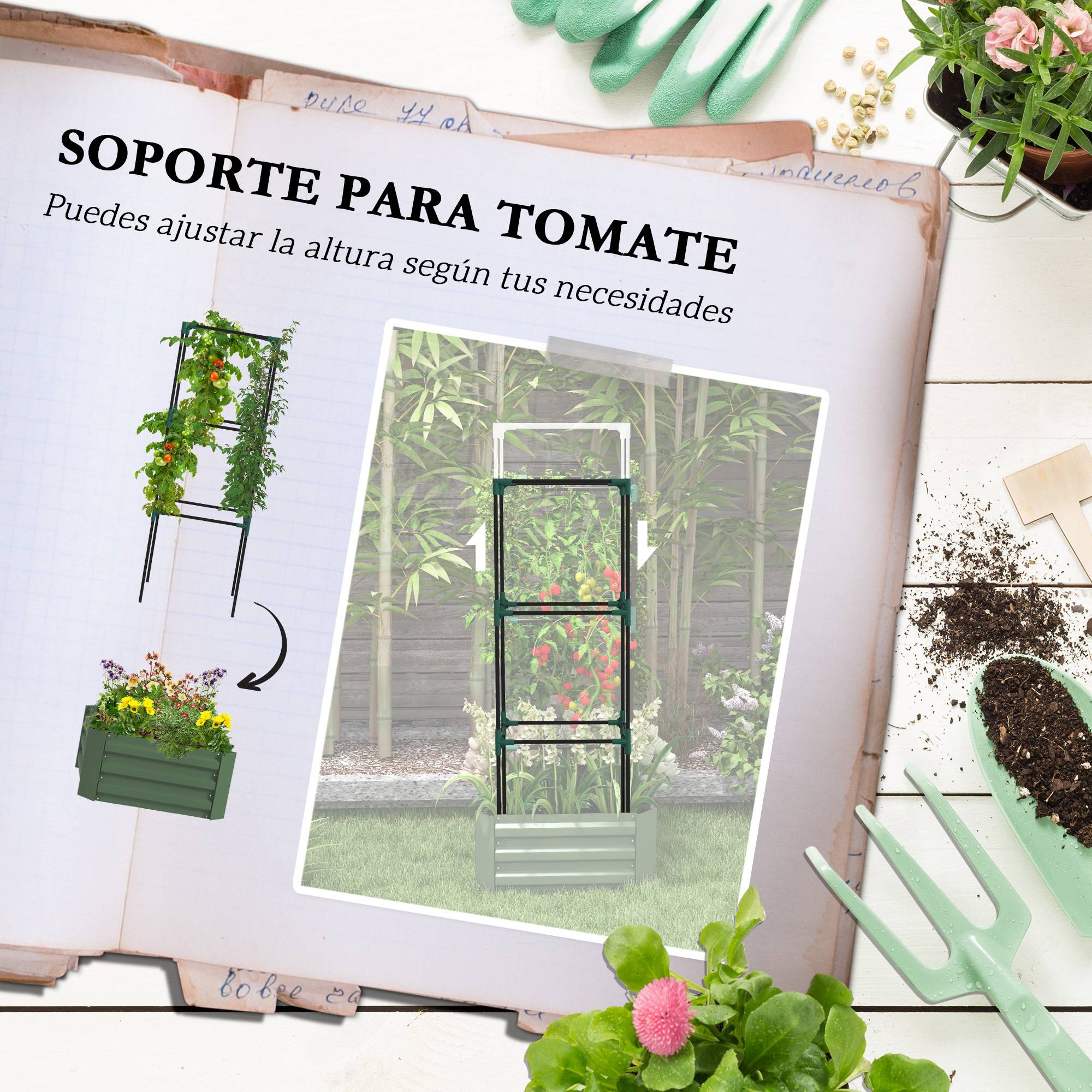 Grand pot de fleurs d'extérieur avec treillis et fond ouvert pour plantes grimpantes 61 x 61 x 140 cm Vert - Image 6