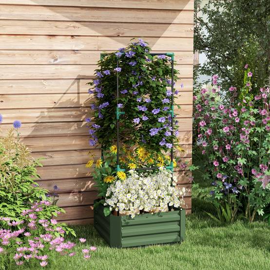 Grand pot de fleurs d'extérieur avec treillis et fond ouvert pour plantes grimpantes 61 x 61 x 140 cm Vert - Image 3