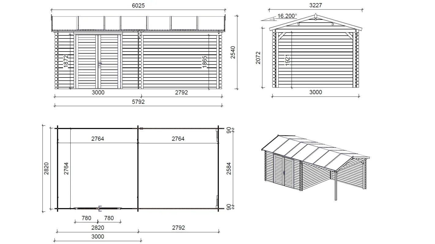 Altanka - Abri de jardin en bois - 17,40m2 - 5,79x3m - Ep. 28mm - Couleur: naturel - DOM641 - Imagen 2