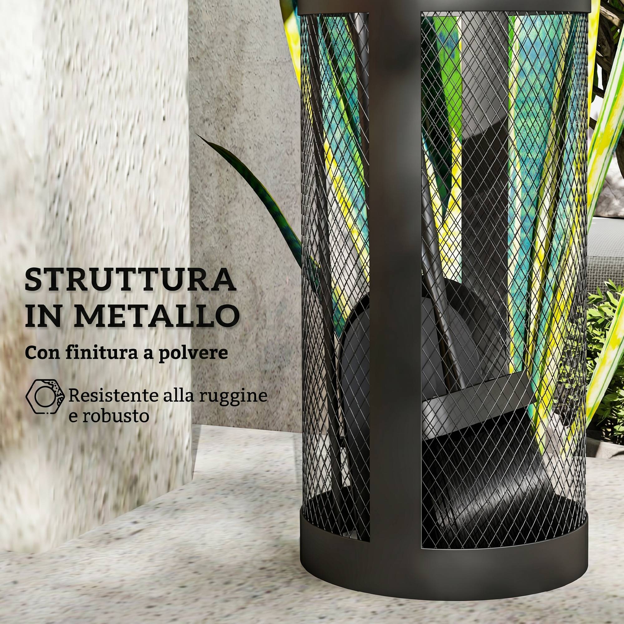 ComfortXL - Serviteur de cheminée 5 pièces en métal noir avec panier Ø 16 cm pour rangement compact des accessoires de foyer - Image 5