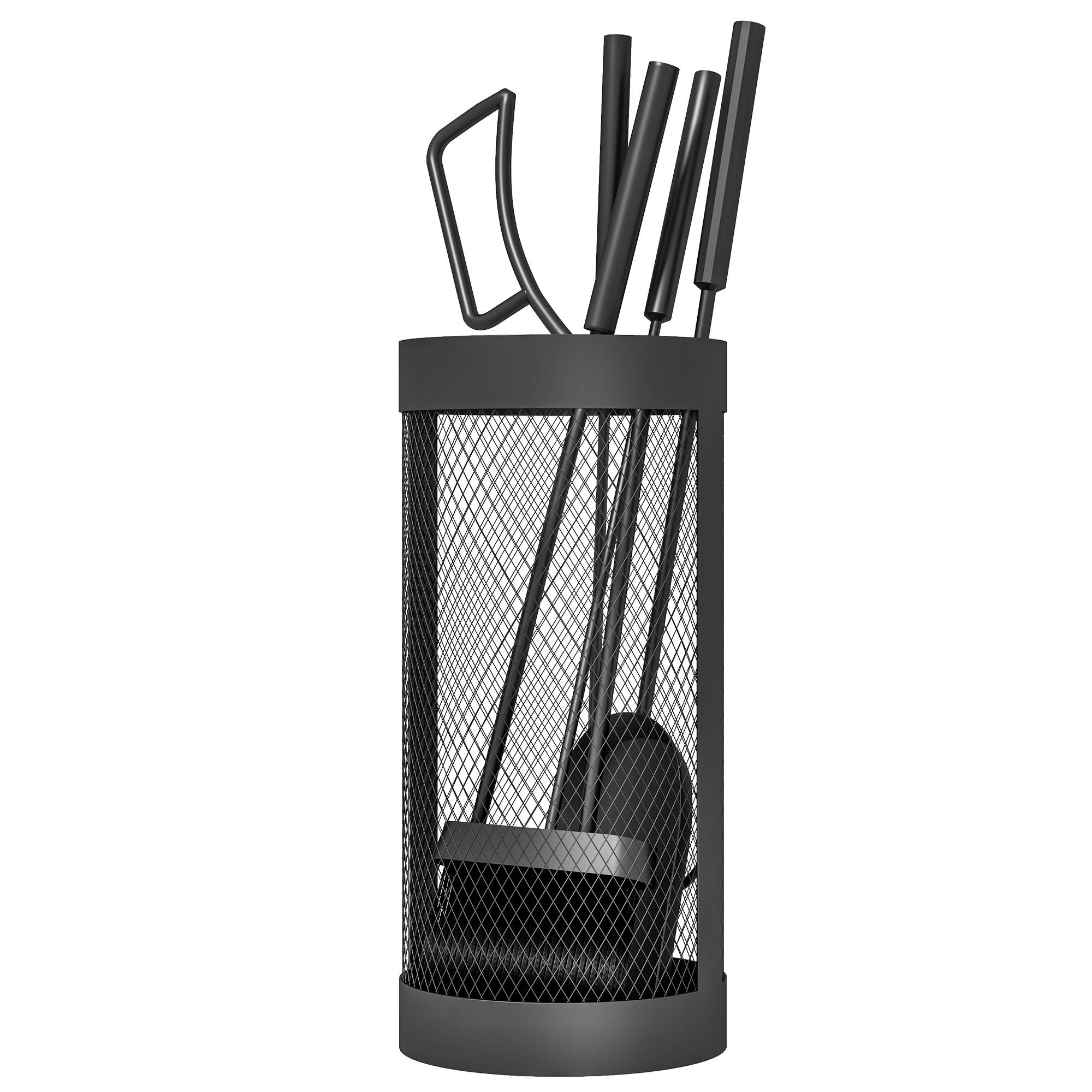 ComfortXL - Serviteur de cheminée 5 pièces en métal noir avec panier Ø 16 cm pour rangement compact des accessoires de foyer - Image 10