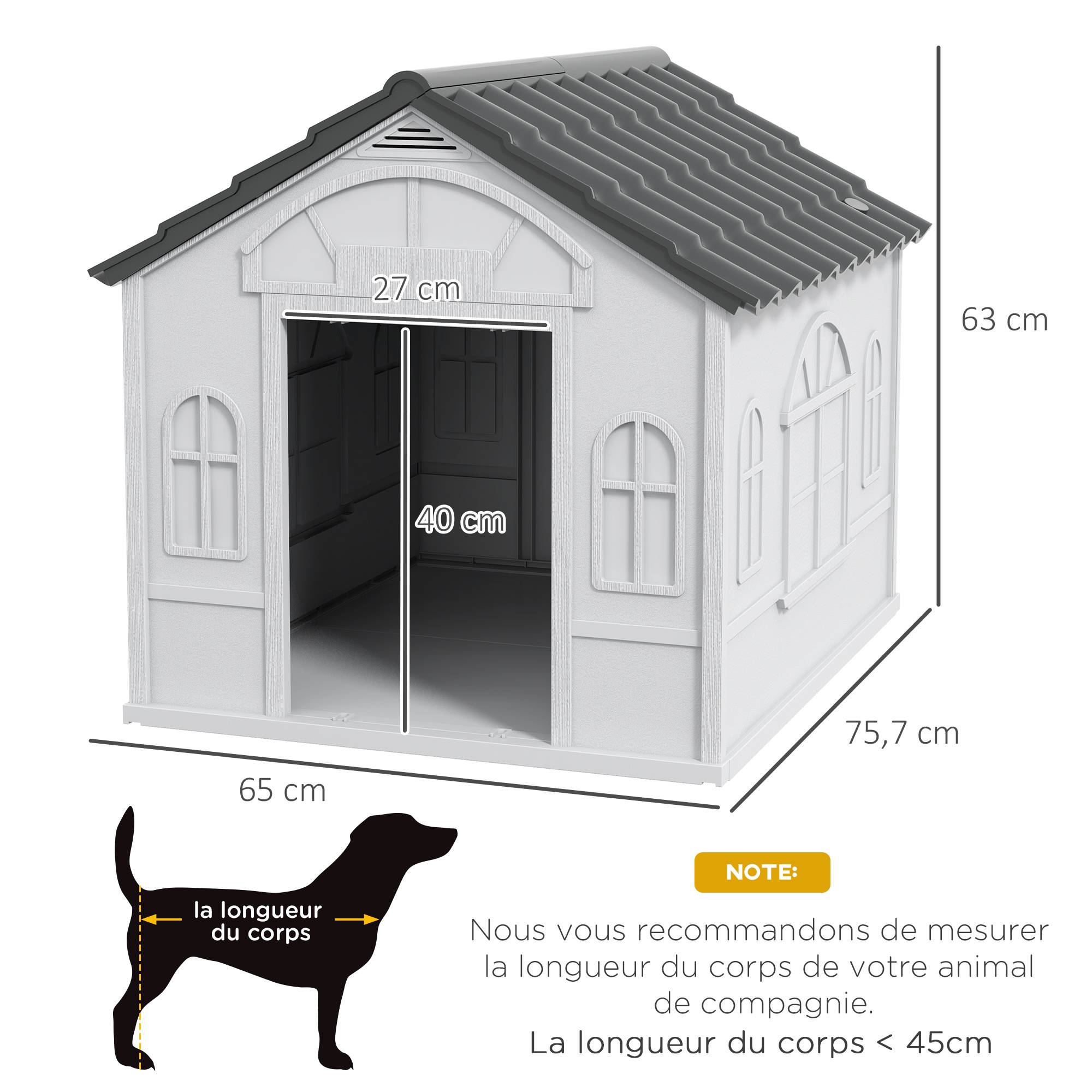 Niche chien extérieur Plastique PP Cottage Toit incliné 65x75x63cm Blanc Gris - ComfortXL Outdoor Living - Image 5