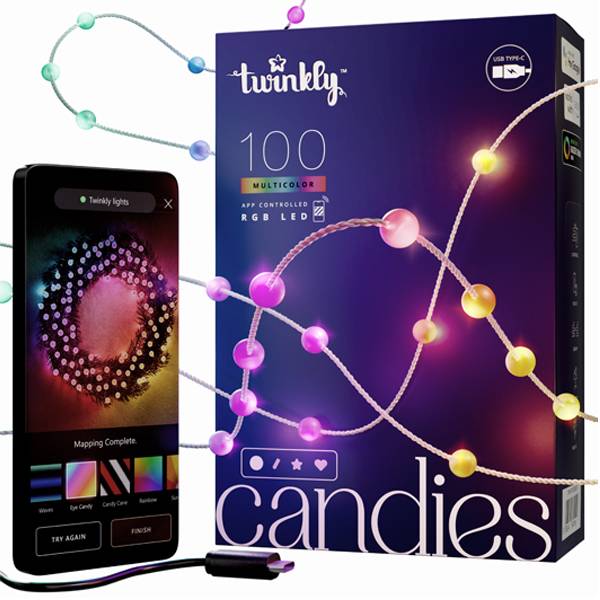 Guirlande perle connectée IP20 6m 100 LEDS RGB fil transparent TWINKLY CANDIES - Imagen 1