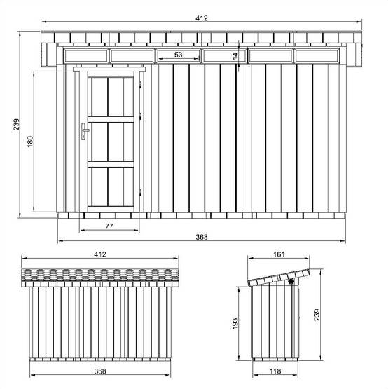 Timbela - Abri de Jardin Qualité Premium 4m² / L161xL412cm - Kit tout compris avec sol, tuiles bitumineuses, set de peinture - Timbela M902-CAVERN STEEL - Image 6