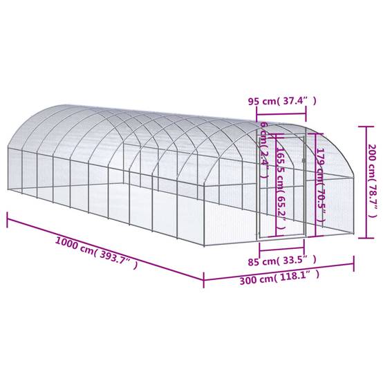 Poulailler extérieur Acier galvanisé Volière grillagée pour jardin 3x10x2 m – ComfortXL Outdoor Living - Image 7