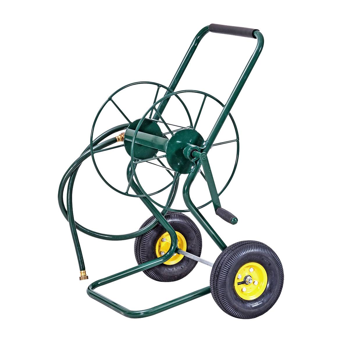 Chariot Enrouleur de Tuyau de Jardin avec 2 Roues Pneumatiques Contenant 61M de Tuyau de 1,9 CM Support de Stockage de Tuyau d'Eau Vert - Image 1