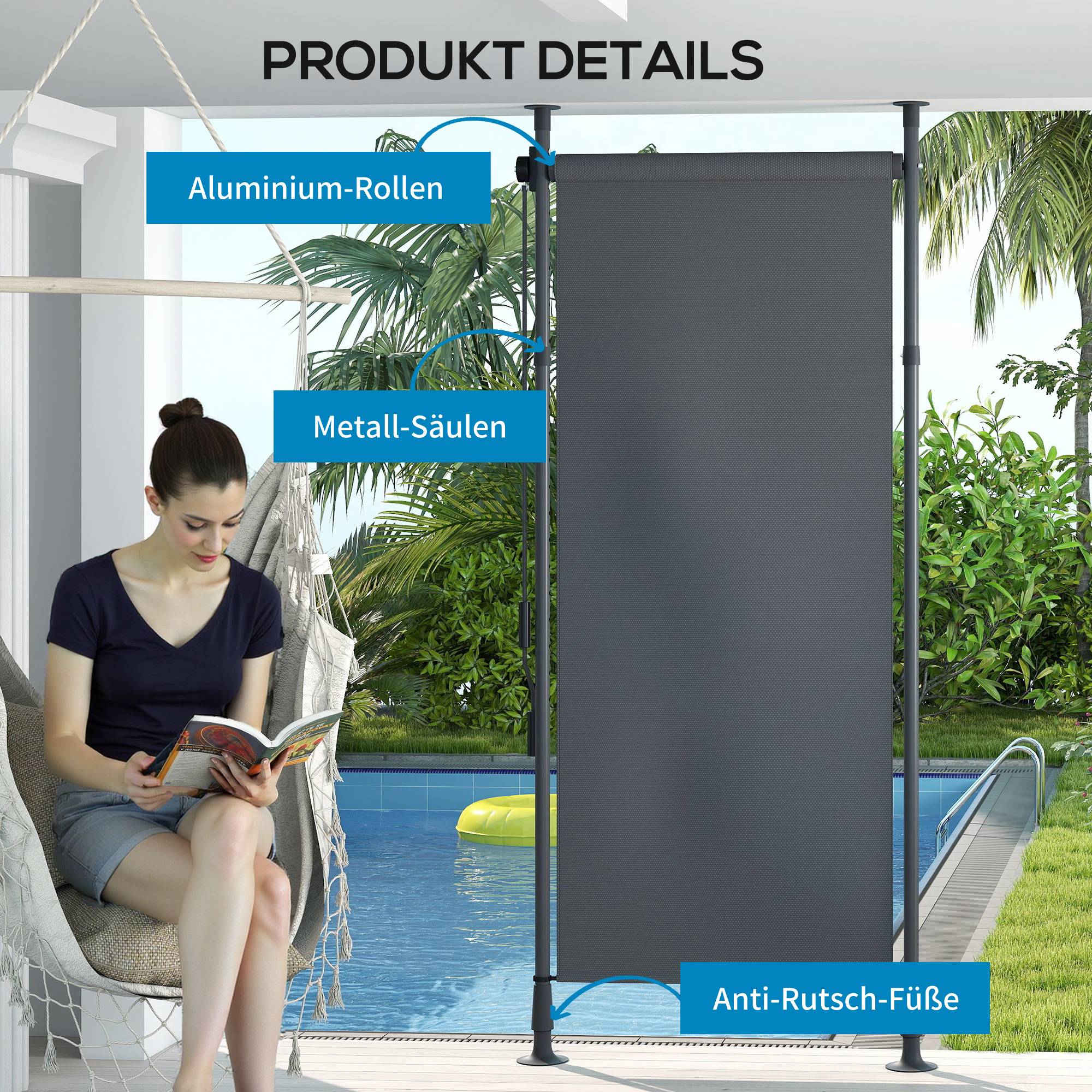 ComfortXL - Store banne autoportant aluminium gris foncé 120 x 220-310 cm terrasse jardin réglable sans perçage manuel - Image 7