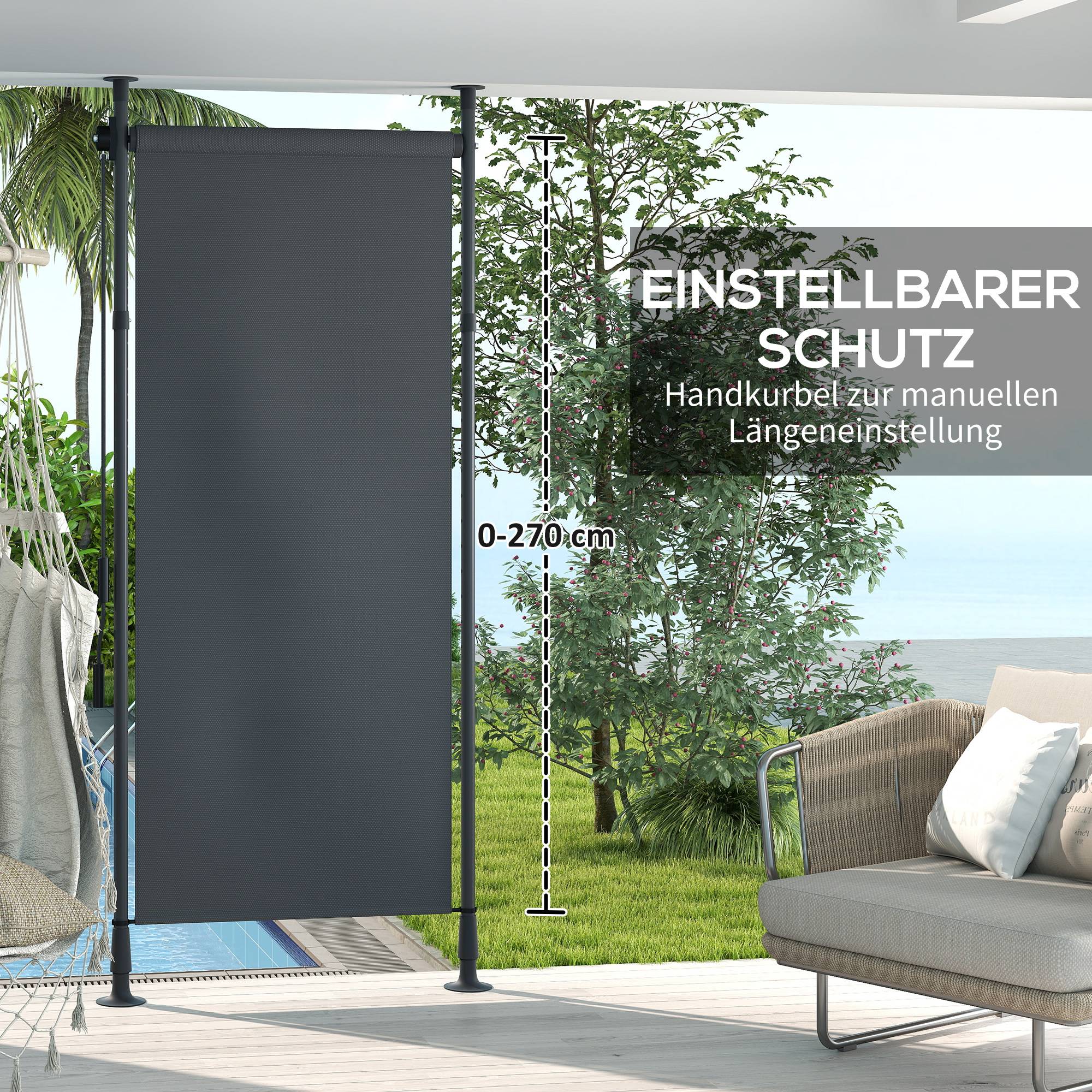 ComfortXL - Store banne autoportant aluminium gris foncé 120 x 220-310 cm terrasse jardin réglable sans perçage manuel - Image 5